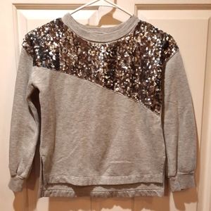 Nordstrom Sweatshirt Girls Medium Gray Fleece Lined Crew Neck Sequins Party